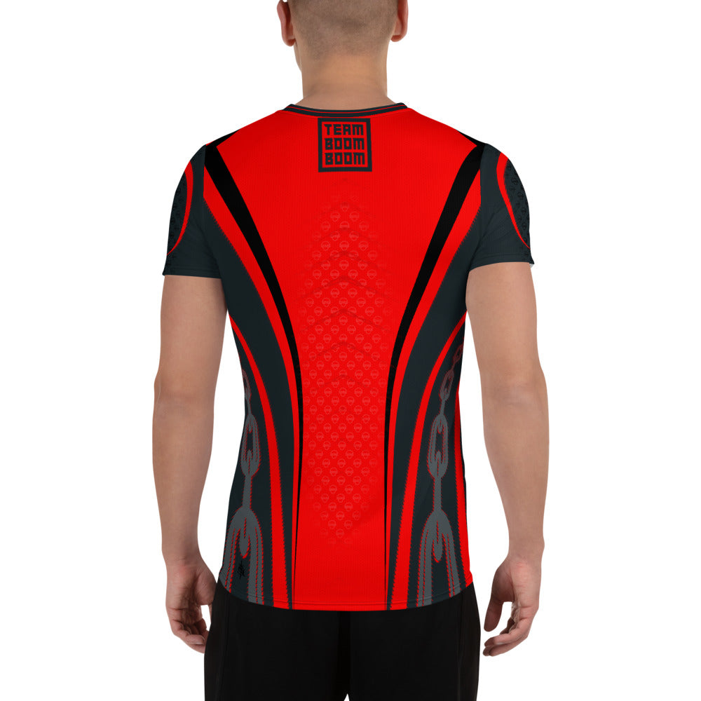 SkeetDesigns | Team BOOMBOOM | Men's All-Over Print Jersey | Chained Down | Red | Disc Golf Apparel