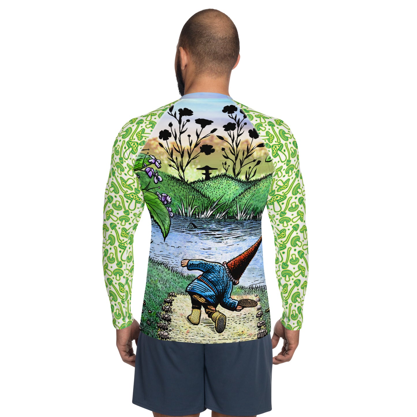 SkeetDesigns | GnomeDriven | Men's All Over Print Rash Guard | River Flick | Disc Golf Apparel