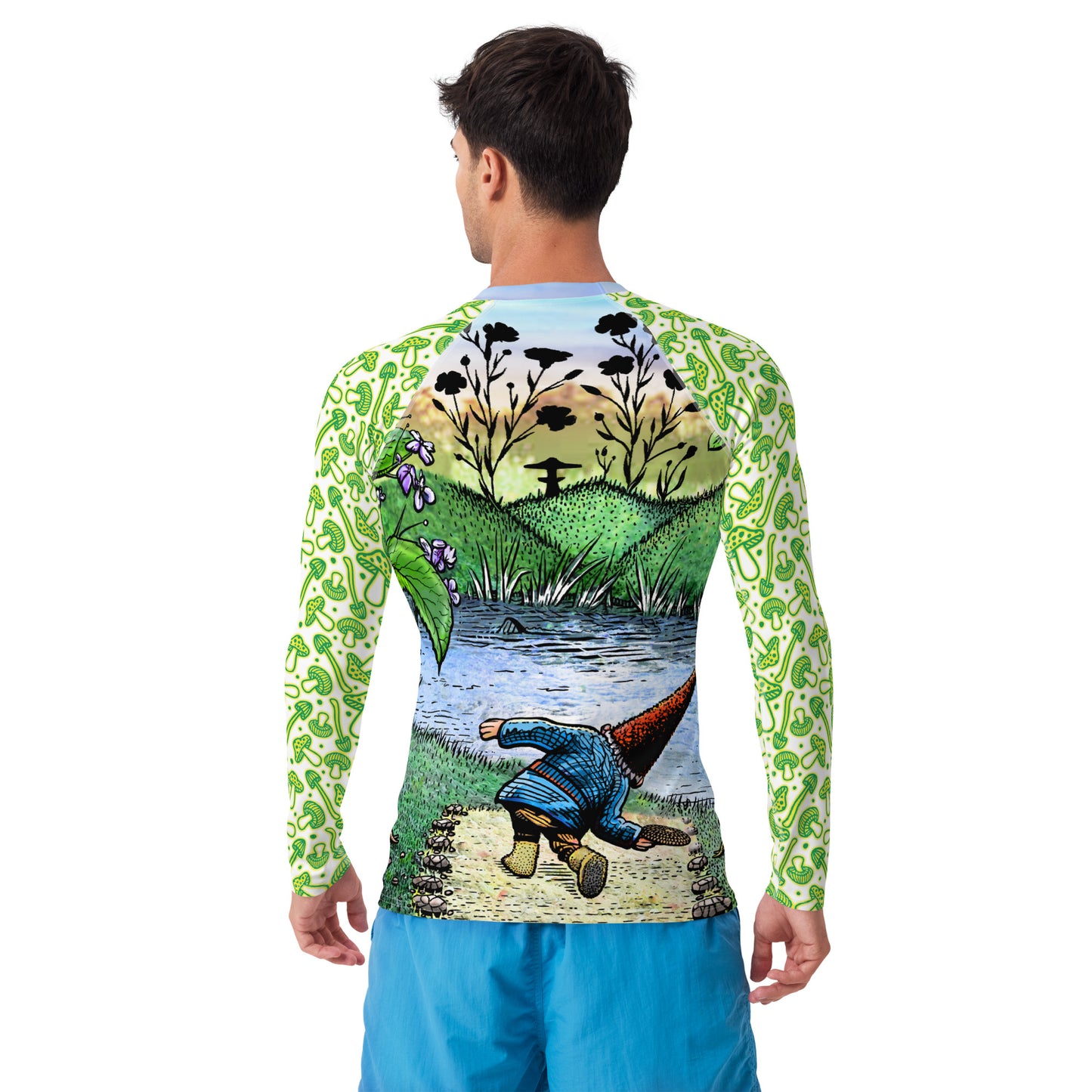 SkeetDesigns | GnomeDriven | Men's All Over Print Rash Guard | River Flick | Disc Golf Apparel