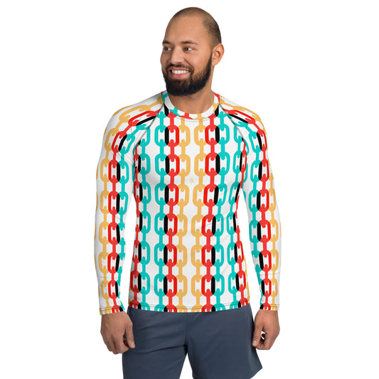 SkeetDesigns | GnomeDriven | Men's All Over Print Rash Guard | 3D Chains | Disc Golf Apparel