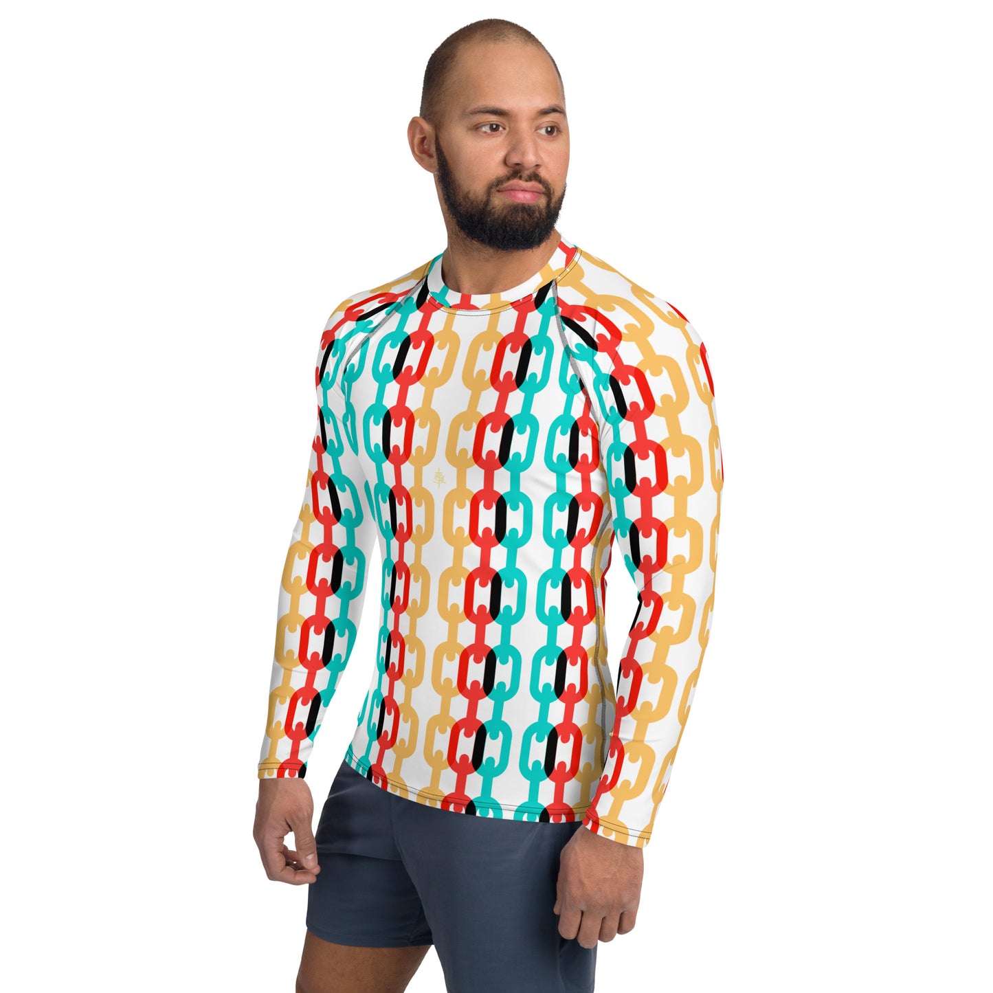SkeetDesigns | GnomeDriven | Men's All Over Print Rash Guard | 3D Chains | Disc Golf Apparel