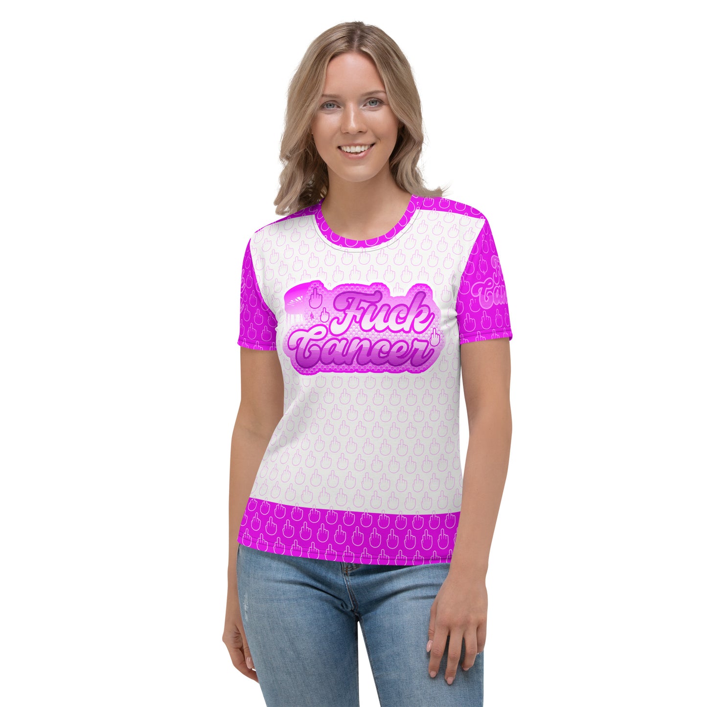 SkeetDesigns | F#$% Cancer | All-Over Print Crew Neck | Pink | Disc Golf Apparel