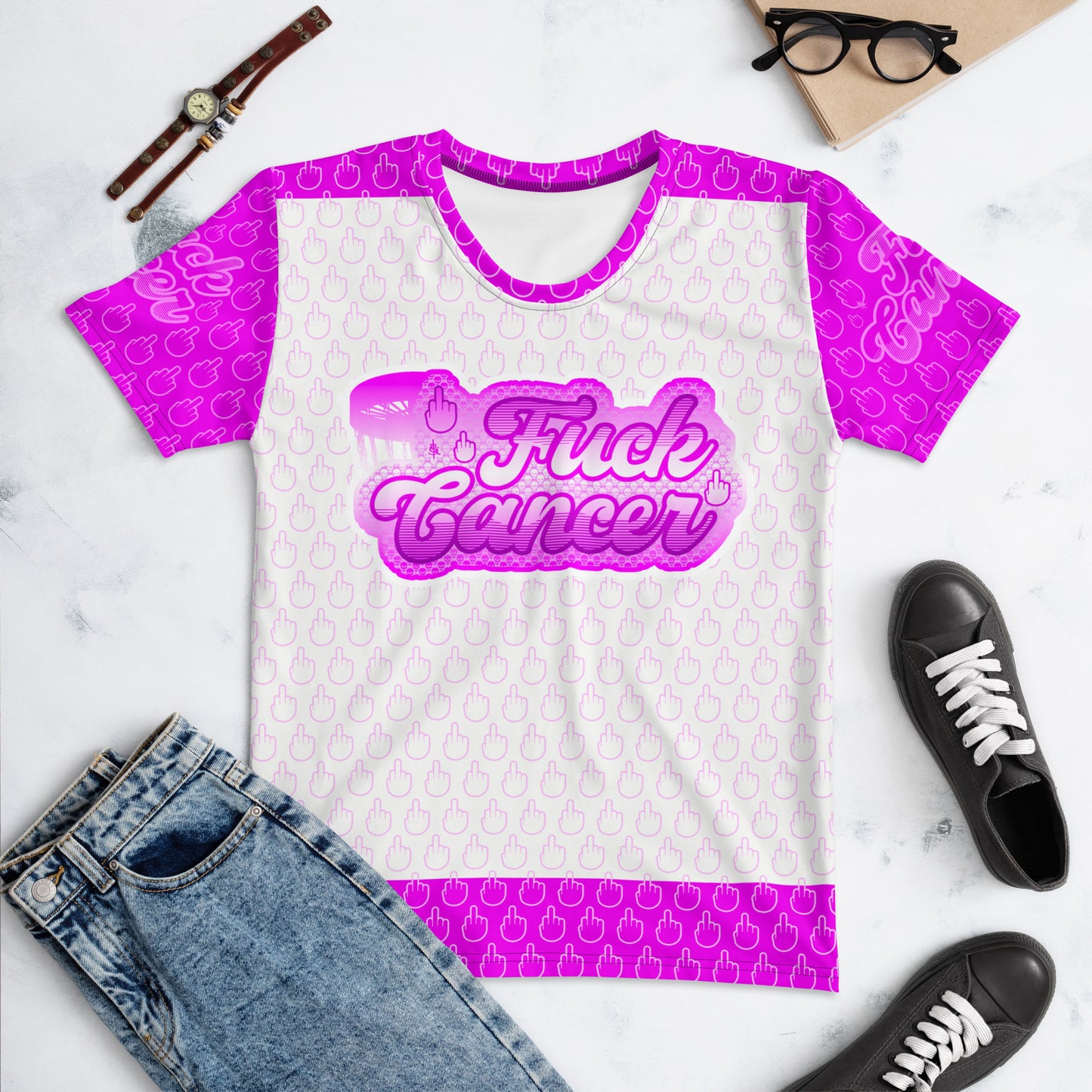 SkeetDesigns | F#$% Cancer | All-Over Print Crew Neck | Pink | Disc Golf Apparel