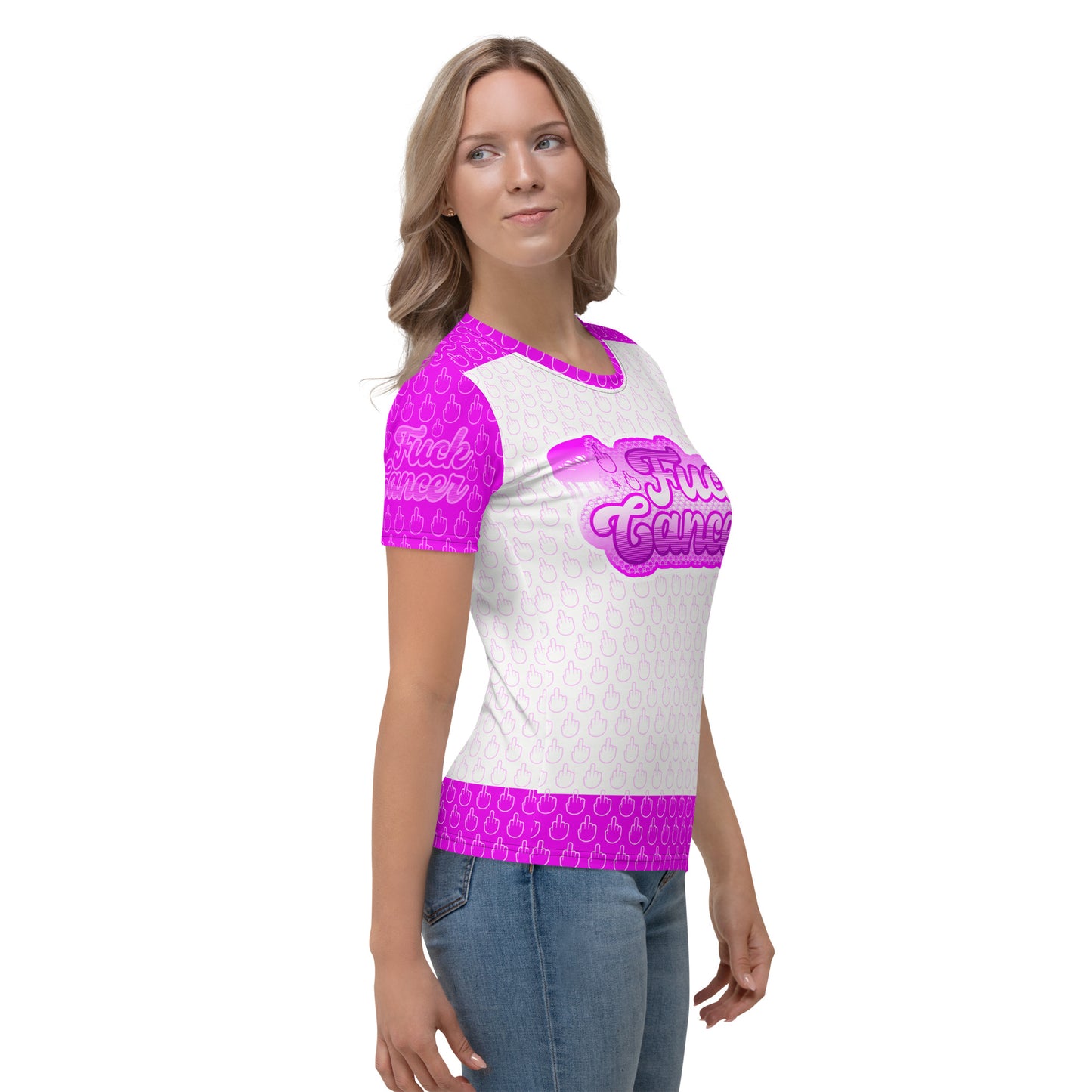 SkeetDesigns | F#$% Cancer | All-Over Print Crew Neck | Pink | Disc Golf Apparel