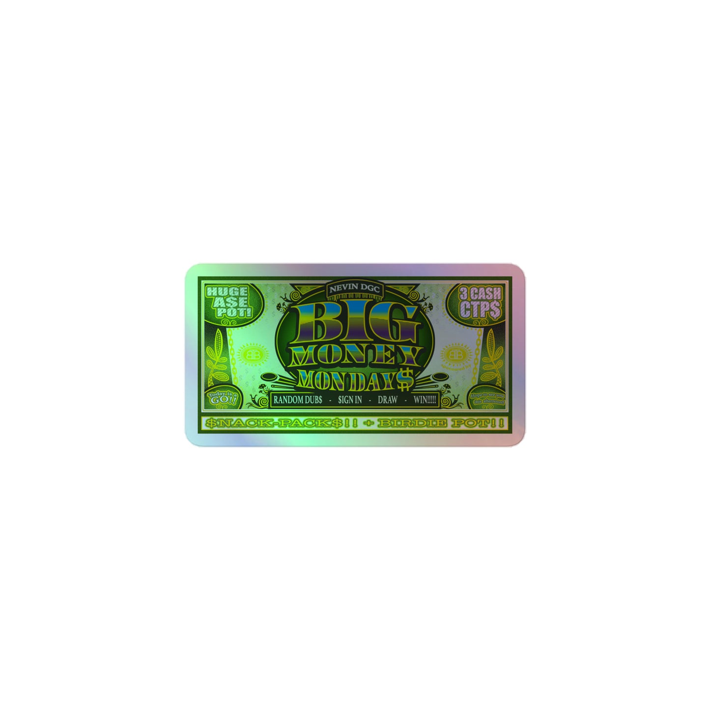 SkeetDesigns | Big Money Mondays | Holographic Sticker | Disc Golf Accessories