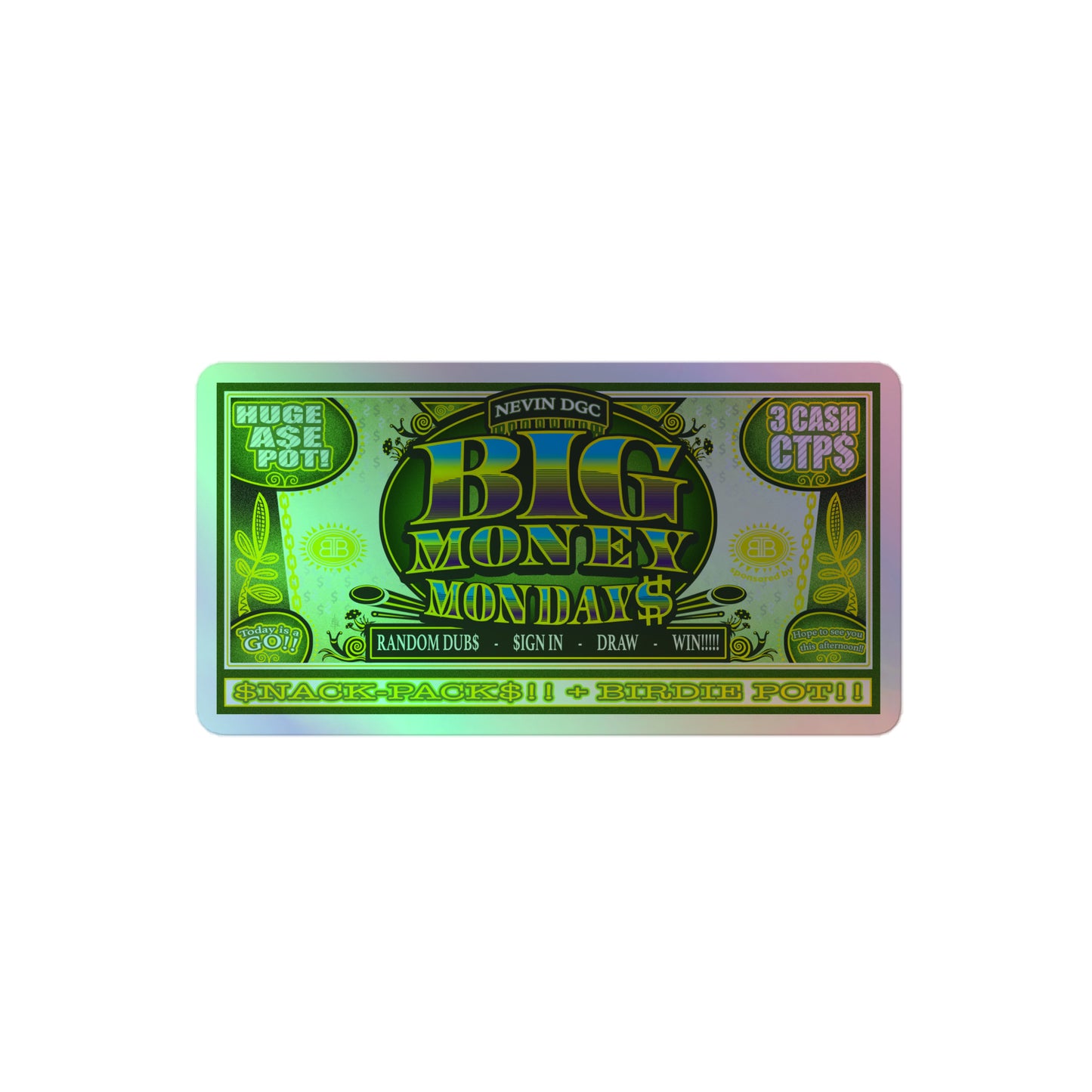 SkeetDesigns | Big Money Mondays | Holographic Sticker | Disc Golf Accessories