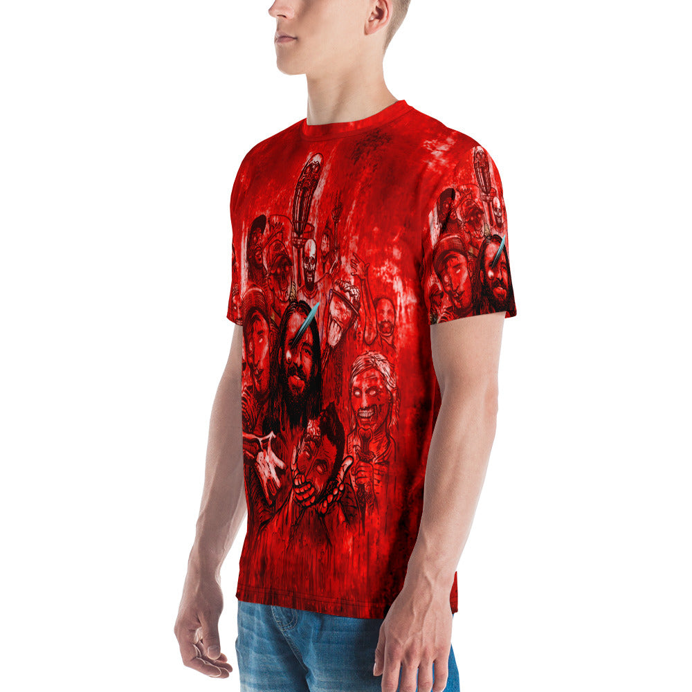 SkeetDesigns | Men's All Over Print Crew Neck T-Shirt | Zombies - Red | Disc Golf Apparel