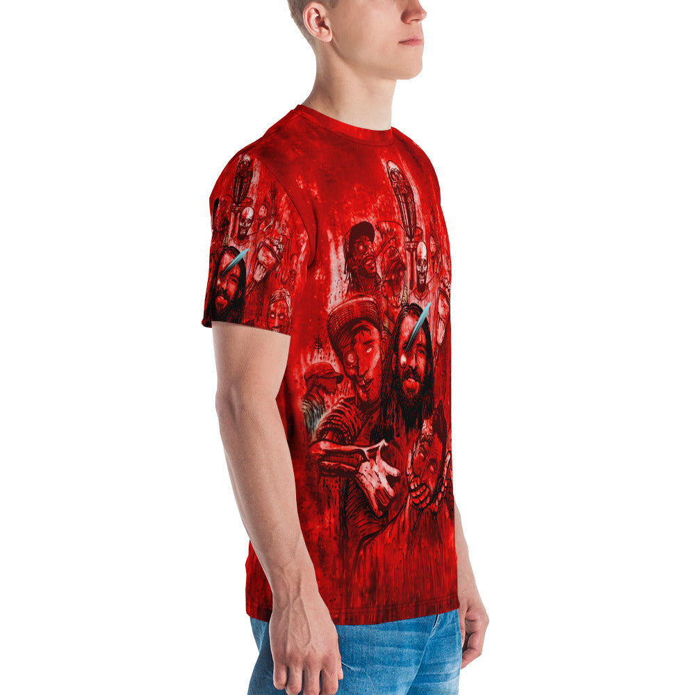 SkeetDesigns | Men's All Over Print Crew Neck T-Shirt | Zombies - Red | Disc Golf Apparel