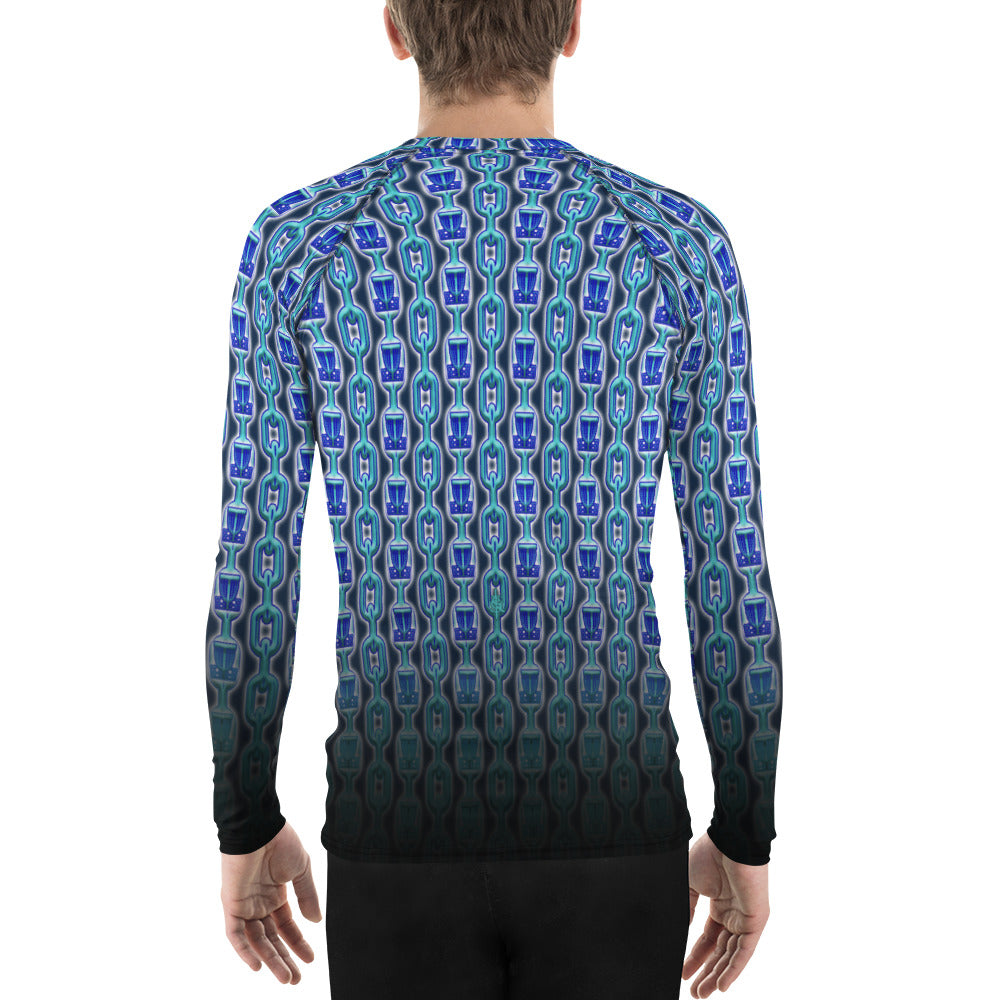 SkeetDesigns | Men's All Over Print Rash Guard | Blue Chains | Disc Golf Apparel
