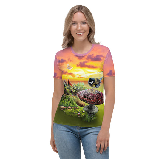SkeetDesigns | GnomeDriven | Women's All Over Print Crew Neck T-Shirt | Blind Flick Run | Disc Golf Apparel
