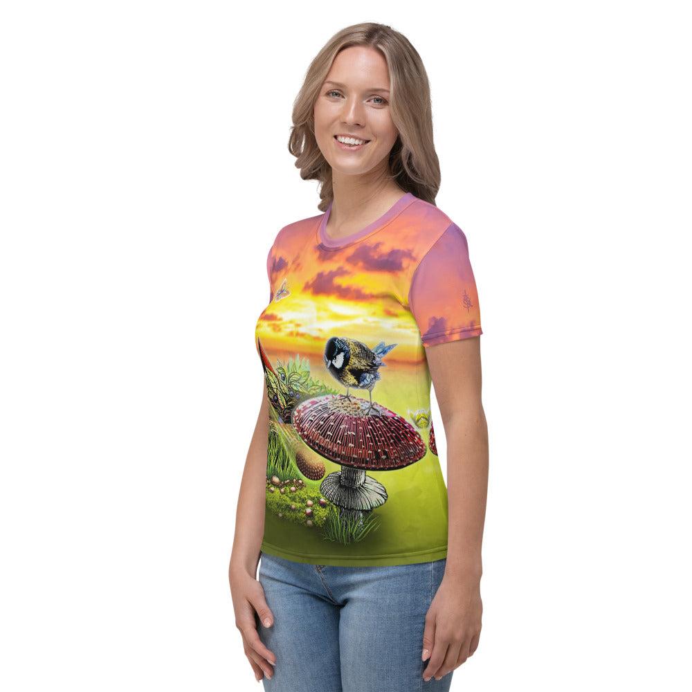 SkeetDesigns | GnomeDriven | Women's All Over Print Crew Neck T-Shirt | Blind Flick Run | Disc Golf Apparel