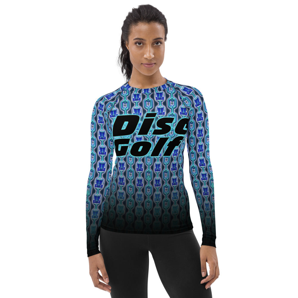 SkeetDesigns | Women's All Over Print Rash Guard | Blue Chains | Disc Golf Apparel
