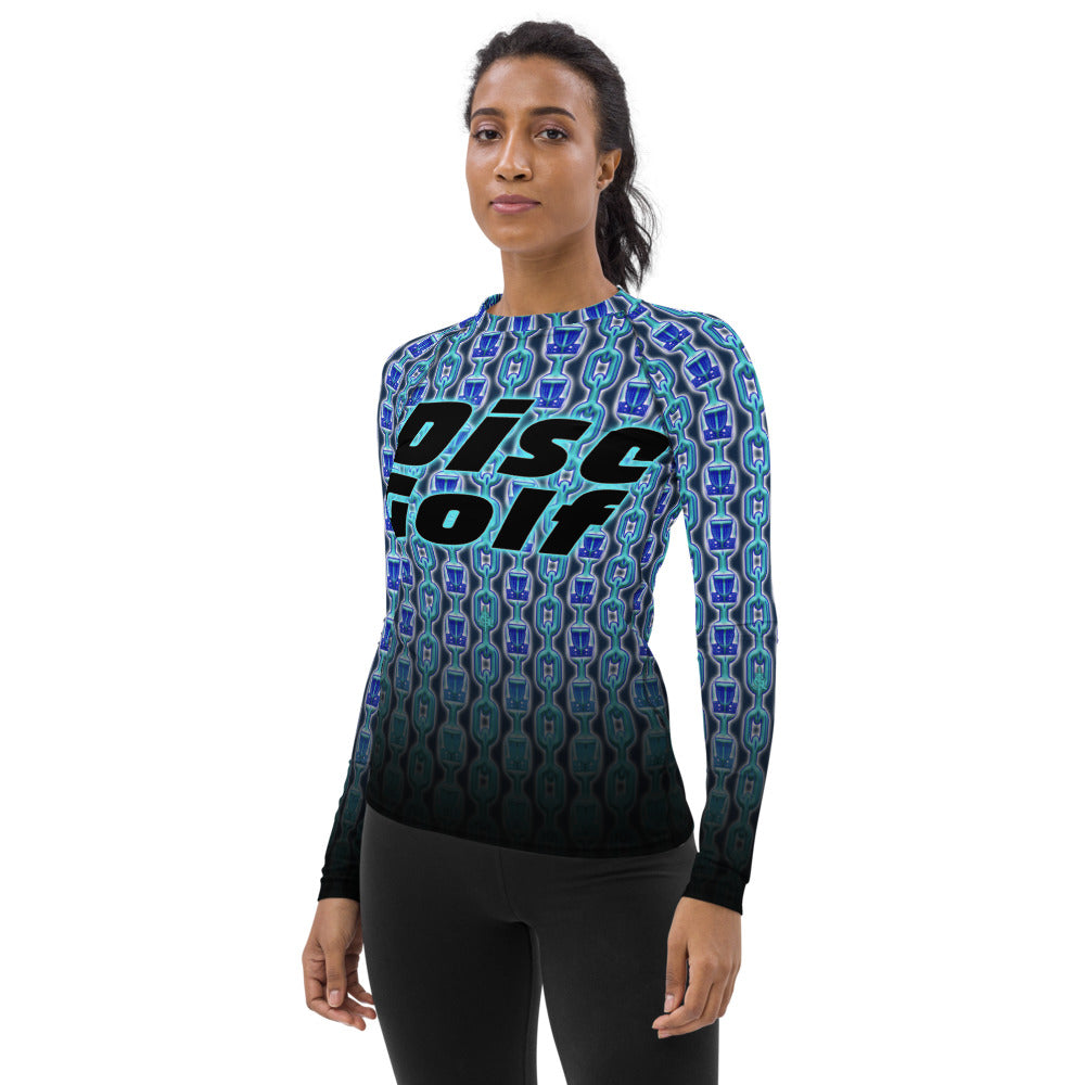 SkeetDesigns | Women's All Over Print Rash Guard | Blue Chains | Disc Golf Apparel