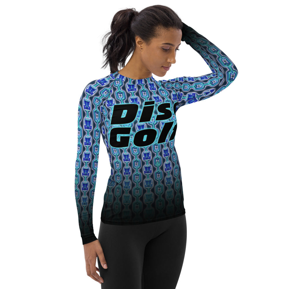 SkeetDesigns | Women's All Over Print Rash Guard | Blue Chains | Disc Golf Apparel