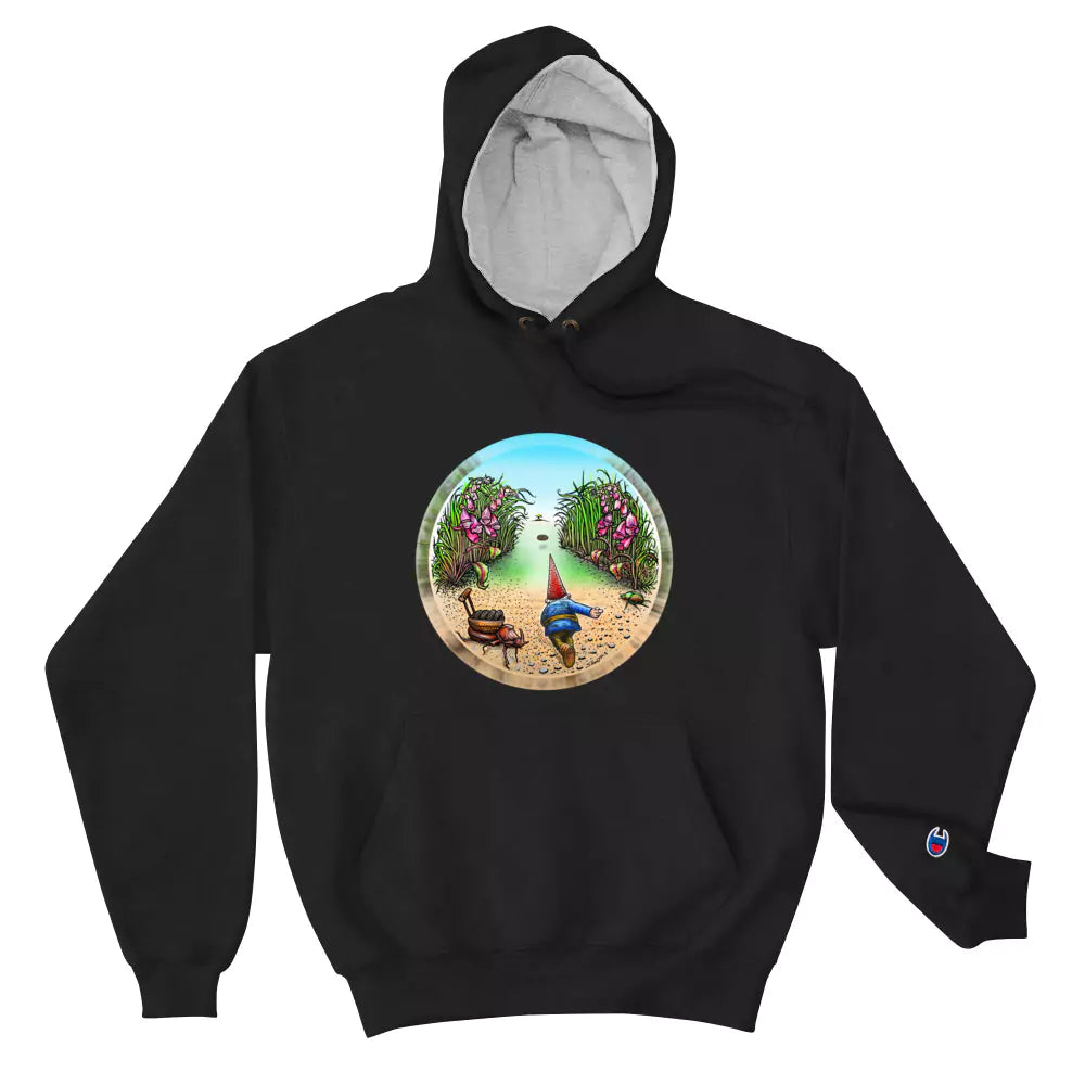 SkeetDesigns | GnomeDriven | Men's Champion® Hoodie | Behind The Drive | Disc Golf Apparel