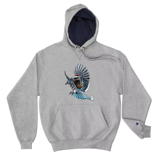 SkeetDesigns | GnomeDriven | Men's Champion® Hoodie | Blue Jay Rider | Disc Golf Apparel