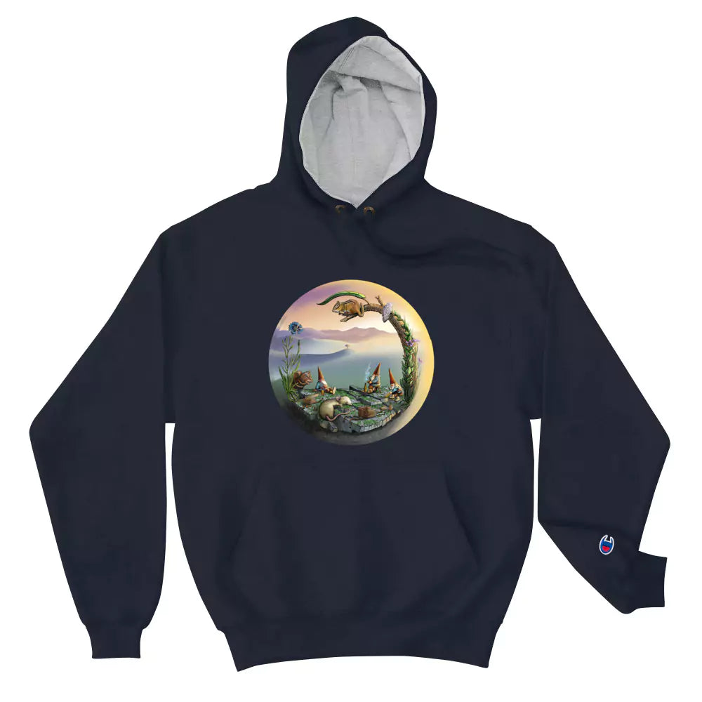 SkeetDesigns | GnomeDriven | Men's Champion® Hoodie | Mid-Round Break | Disc Golf Apparel