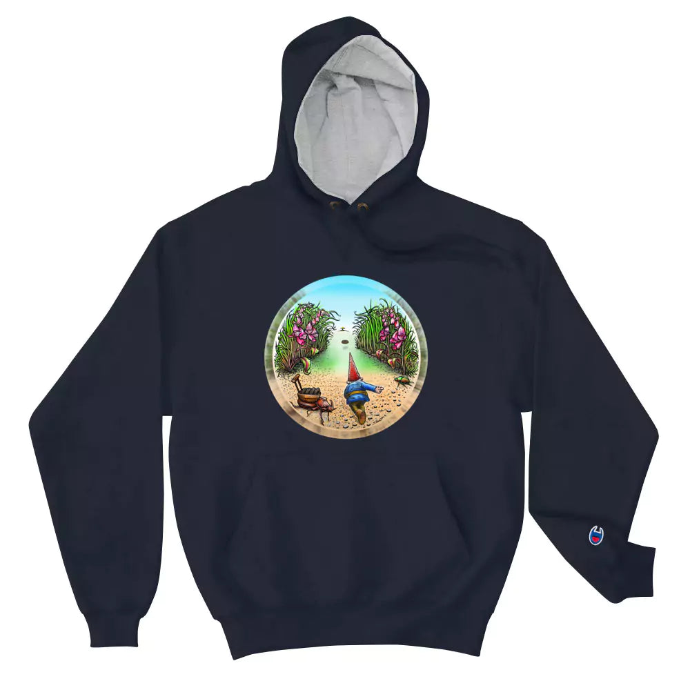 SkeetDesigns | GnomeDriven | Men's Champion® Hoodie | Behind The Drive | Disc Golf Apparel