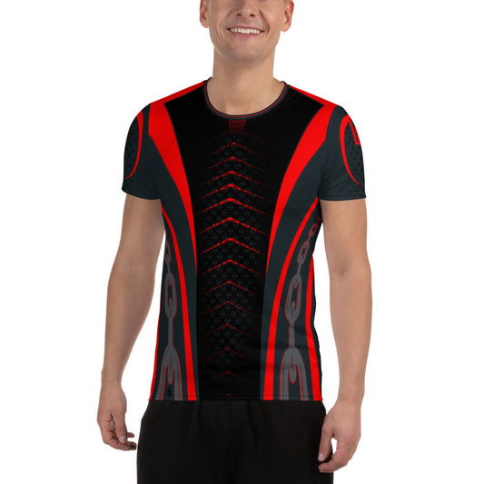 SkeetDesigns | Team BOOMBOOM | Men's All-Over Print Jersey | Chained Down | Red | Disc Golf Apparel