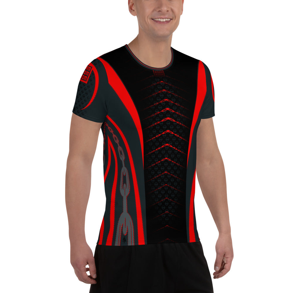 SkeetDesigns | Team BOOMBOOM | Men's All-Over Print Jersey | Chained Down | Red | Disc Golf Apparel