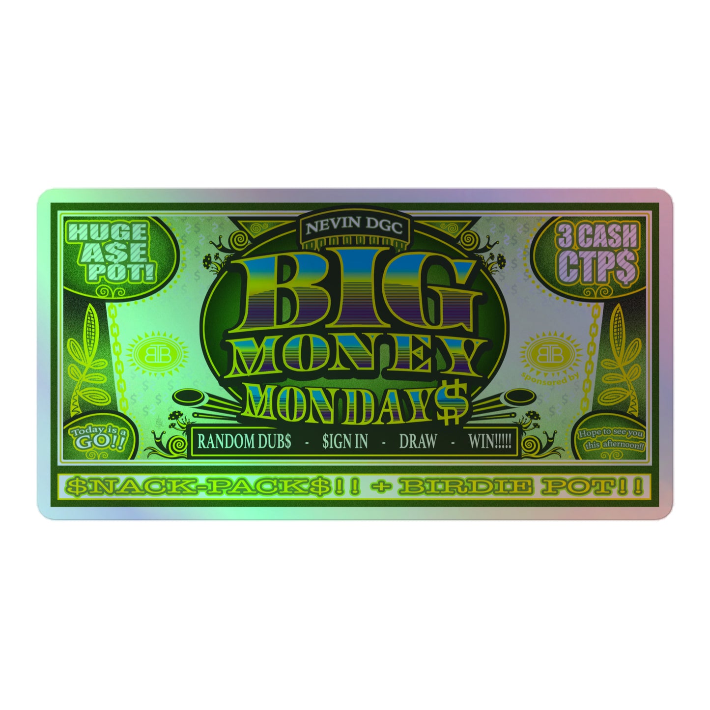 SkeetDesigns | Big Money Mondays | Holographic Sticker | Disc Golf Accessories