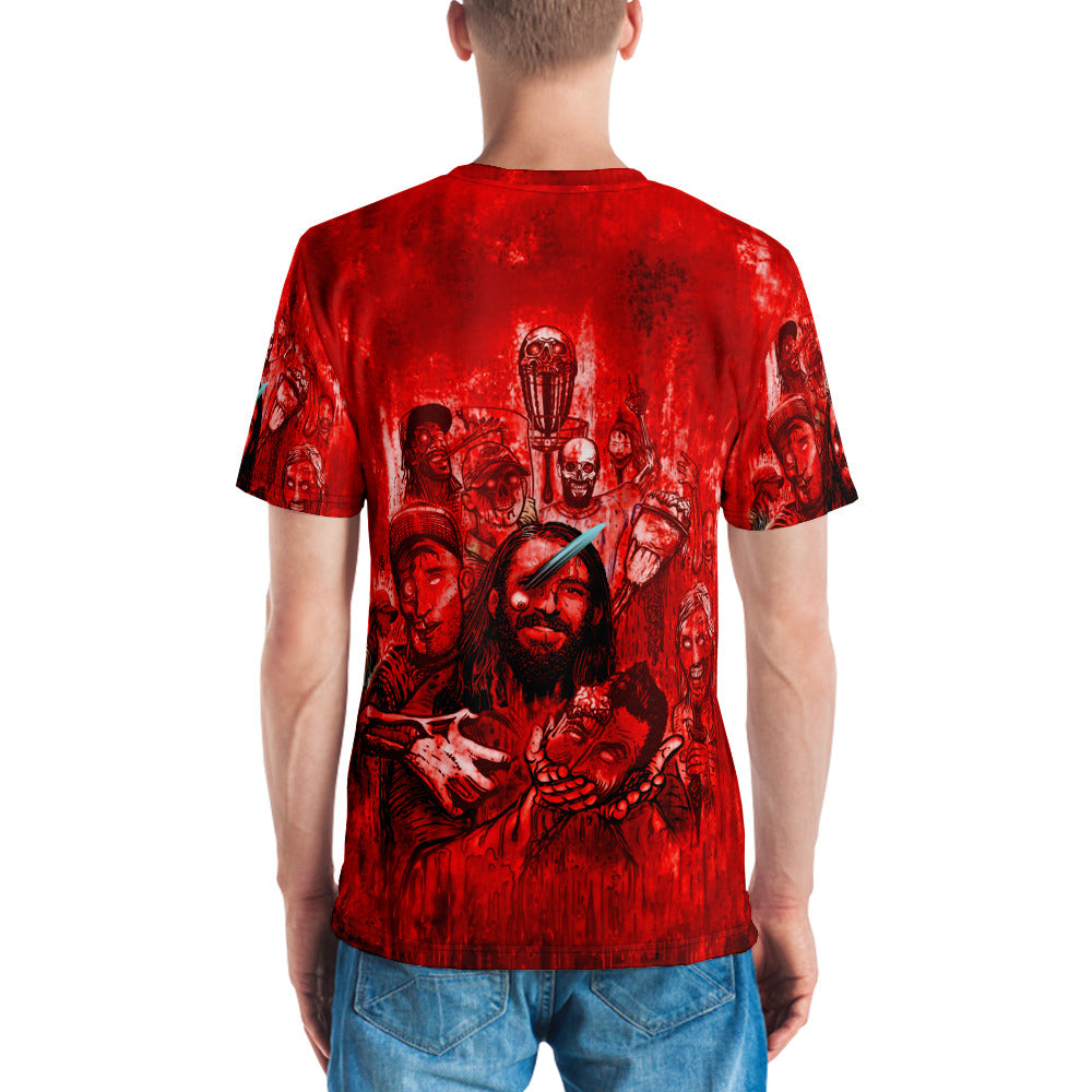 SkeetDesigns | Men's All Over Print Crew Neck T-Shirt | Zombies - Red | Disc Golf Apparel