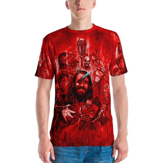 SkeetDesigns | Men's All Over Print Crew Neck T-Shirt | Zombies - Red | Disc Golf Apparel