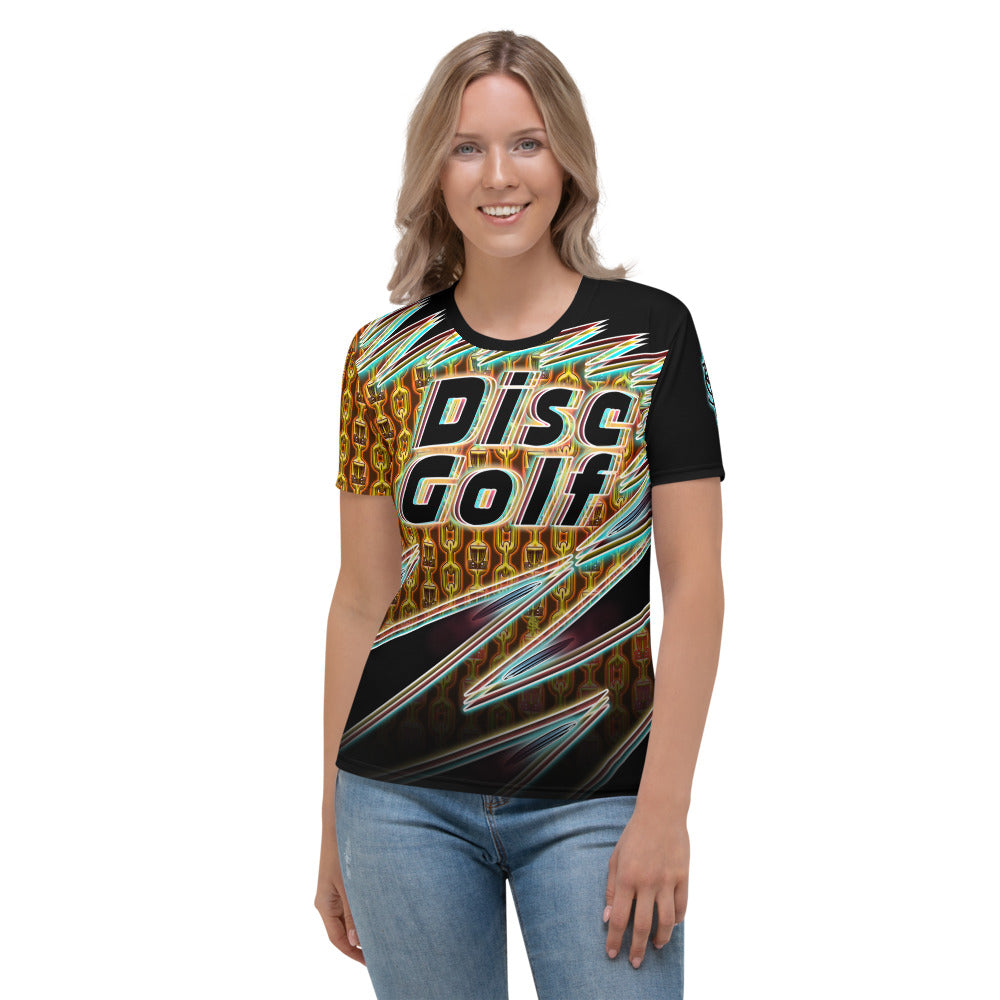 SkeetDesigns | Women's All Over Print Crew Neck T-Shirt | Gold Chains | Disc Golf Apparel
