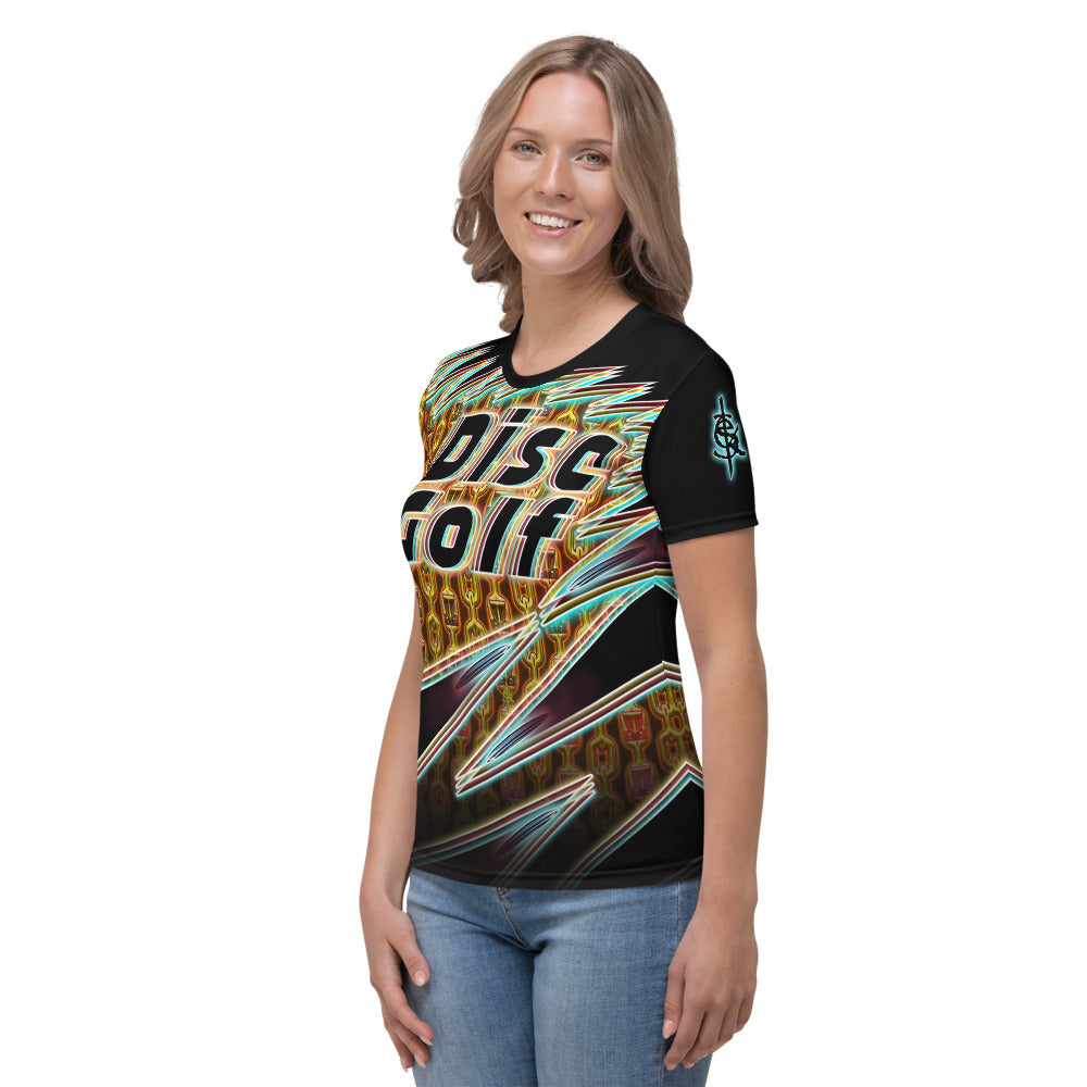 SkeetDesigns | Women's All Over Print Crew Neck T-Shirt | Gold Chains | Disc Golf Apparel